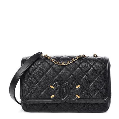 chanel cc filigree flap black handbag|More.